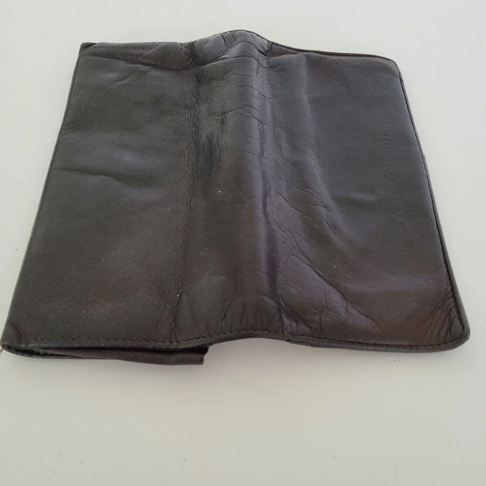 Katharine Hamnett London Wallet Checkbook Brown Soft Silk Leather Rustic Damaged
